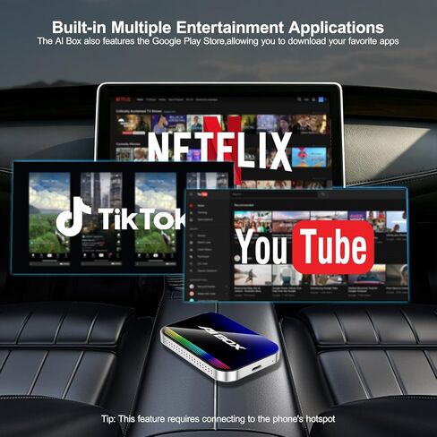 Wireless CarPlay Android Auto Adapter AI Magic Box with Net-Flix YouTube TikTok, Built-in Play Store and Screen Mirroring, Plug and Play Video Adapter for OEM Factory Wired CarPlay Vehicles in Kuwait