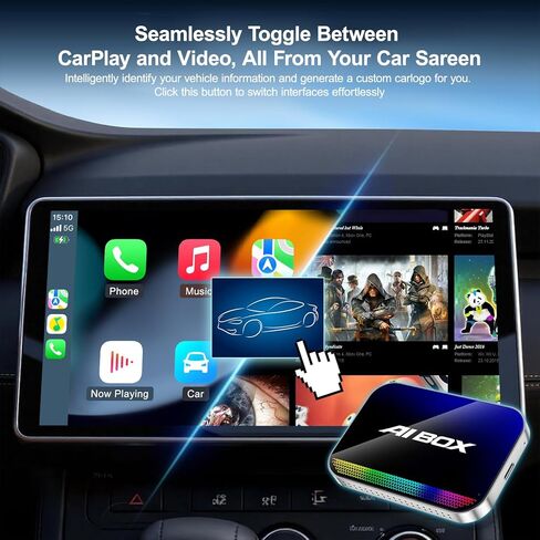 Wireless CarPlay Android Auto Adapter AI Magic Box with Net-Flix YouTube TikTok, Built-in Play Store and Screen Mirroring, Plug and Play Video Adapter for OEM Factory Wired CarPlay Vehicles in Kuwait