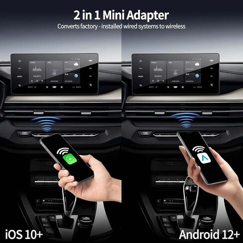 محول CarPlay اللاسلكي لأجهزة iPhone/Android، محول سلكي صغير تمت ترقيته إلى محول لاسلكي لـ Apple Car Play، توصيل Android التلقائي وتشغيل اتصال مستقر، لا يوجد زمن انتقال لنظام iOS 10+ Android 11+ إلى الشاشة مع USB C in Kuwait