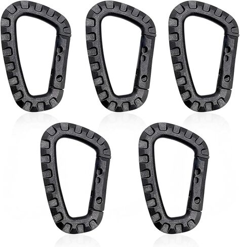 5-Piece Plastic Carabiner Clips, Black D-Shape Lightweight for Outdoor Activities in Kuwait