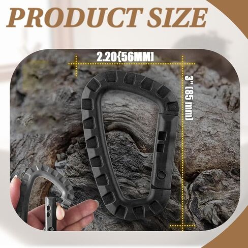 5-Piece Plastic Carabiner Clips, Black D-Shape Lightweight for Outdoor Activities in Kuwait