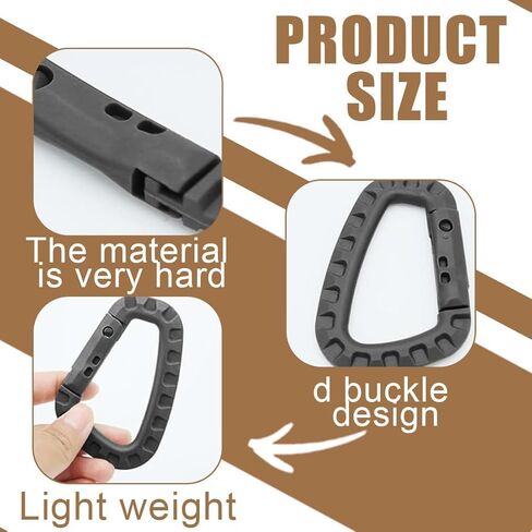 5-Piece Plastic Carabiner Clips, Black D-Shape Lightweight for Outdoor Activities in Kuwait