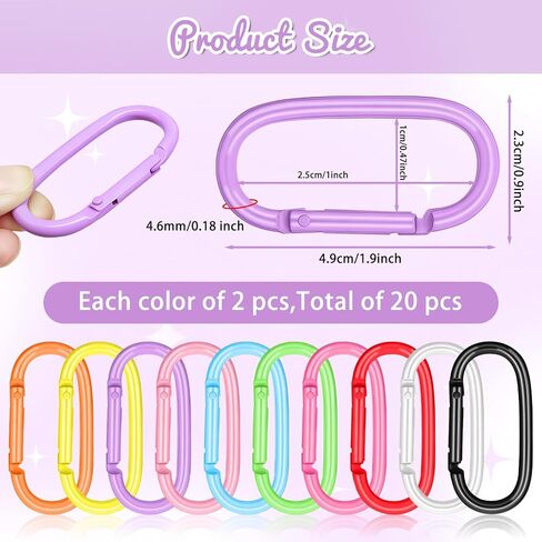 20Pcs Cut Carabiners Clip 10Colors Oval Shape Carabiner Keychain Clip Metal Tiny Oval Carabiner Spring O Rings Hooks for Lanyard Keychain Car Key Rings Hook Dog Tag Clips Purse Keychains Replacement in Kuwait