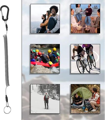2Pcs Black Heavy Duty Fishing Rod Tether Accessories Ropes Tool, Retractable Safety Coiled Lanyard with Carabiner and Split Ring for Pliers, Boating, Tools in Kuwait