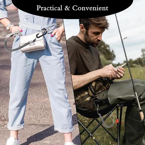 2Pcs Black Heavy Duty Fishing Rod Tether Accessories Ropes Tool, Retractable Safety Coiled Lanyard with Carabiner and Split Ring for Pliers, Boating, Tools in Kuwait