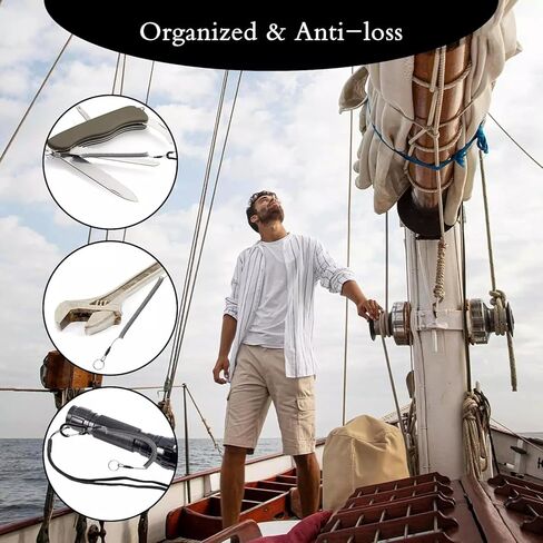2Pcs Black Heavy Duty Fishing Rod Tether Accessories Ropes Tool, Retractable Safety Coiled Lanyard with Carabiner and Split Ring for Pliers, Boating, Tools in Kuwait