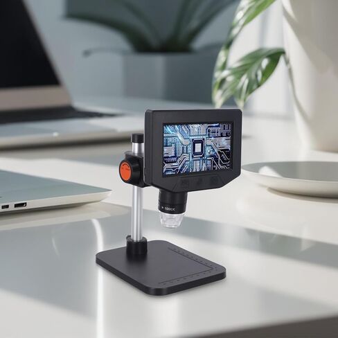 مجهر رقمي بشاشة LCD مقاس 4.3 بوصة، تكبير 50-1000X، تسجيل فيديو 1080 بكسل، 8 مصابيح LED قابلة للتعديل، فحص خطأ العملة المعدنية بوصلة USB، أحجار كريمة، نباتات، تعليم، أسود in Kuwait