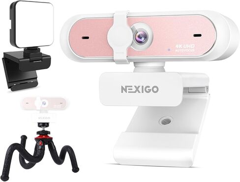 طقم كاميرا ويب NexiGo 4K UHD، N660P Pro 1080p 60fps كاميرا ويب بتركيز تلقائي مع عدسة خالية من التشويه، ميكروفونات تعمل على إلغاء الضوضاء، ضوء مؤتمر الفيديو، حامل ثلاثي القوائم مرن، للألعاب/البث المباشر/التبديل 2، وردي in Kuwait