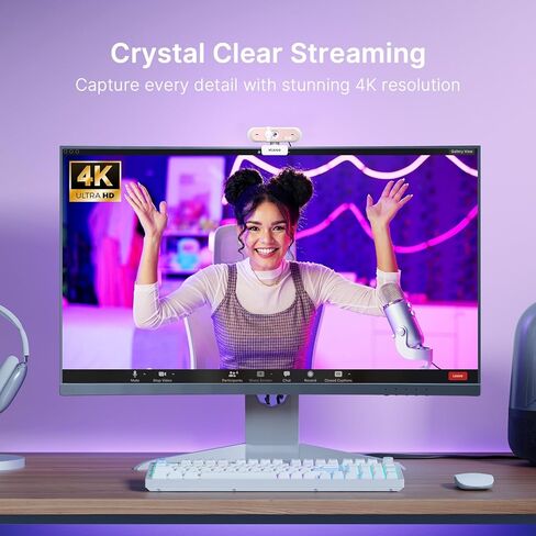 طقم كاميرا ويب NexiGo 4K UHD، N660P Pro 1080p 60fps كاميرا ويب بتركيز تلقائي مع عدسة خالية من التشويه، ميكروفونات تعمل على إلغاء الضوضاء، ضوء مؤتمر الفيديو، حامل ثلاثي القوائم مرن، للألعاب/البث المباشر/التبديل 2، وردي in Kuwait