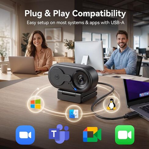 كاميرا ويب EMEET C100 1080P للكمبيوتر الشخصي، تركيز ثابت، مجال رؤية 66 درجة، ميكروفون مدمج، غطاء للخصوصية، مشبك معدني محمول، كاميرا كمبيوتر للمكتب المنزلي، التعلم عبر الإنترنت، الاجتماعات، البث، سطح المكتب، الكمبيوتر المحمول، USB-A للكمبيوتر الشخصي in Kuwait