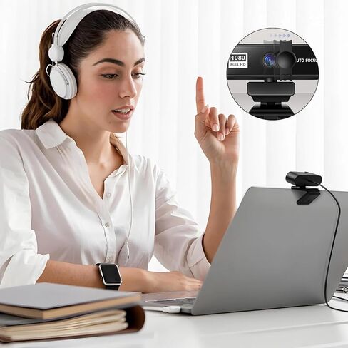 1080P HD Webcam for PC with Microphone & Noise Cancellation, 99° FOV, 360° Rotatable Head 180° Adjustable Clip, Plug & Play USB Camera for Conferencing, Classes, Calling, Skype, Facetime in Kuwait
