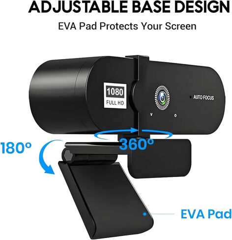 1080P HD Webcam for PC with Microphone & Noise Cancellation, 99° FOV, 360° Rotatable Head 180° Adjustable Clip, Plug & Play USB Camera for Conferencing, Classes, Calling, Skype, Facetime in Kuwait