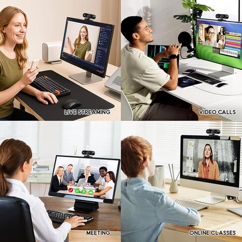 1080P HD Webcam for PC with Microphone & Noise Cancellation, 99° FOV, 360° Rotatable Head 180° Adjustable Clip, Plug & Play USB Camera for Conferencing, Classes, Calling, Skype, Facetime in Kuwait