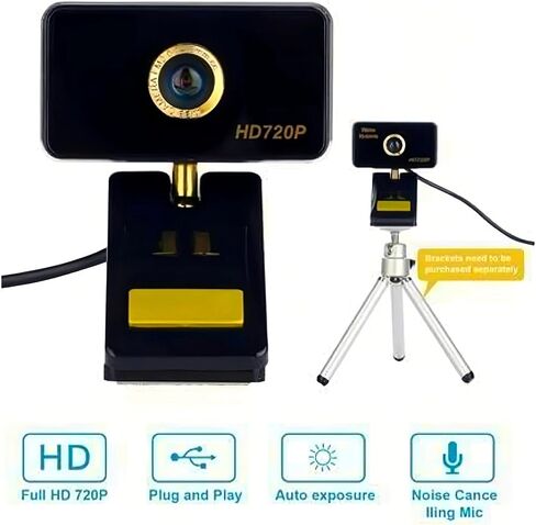 كاميرا ويب Anivia HD 720P لسطح المكتب للكمبيوتر الشخصي، وكاميرا ويب للكمبيوتر مع تصحيح الإضاءة المنخفضة، وميكروفون لتقليل الضوضاء، لسكايب، وفيس تايم، وHangouts، وWebEx، والكمبيوتر الشخصي/Mac/الكمبيوتر المحمول/MacBook/الكمبيوتر اللوحي - أسود ذهبي in Kuwait