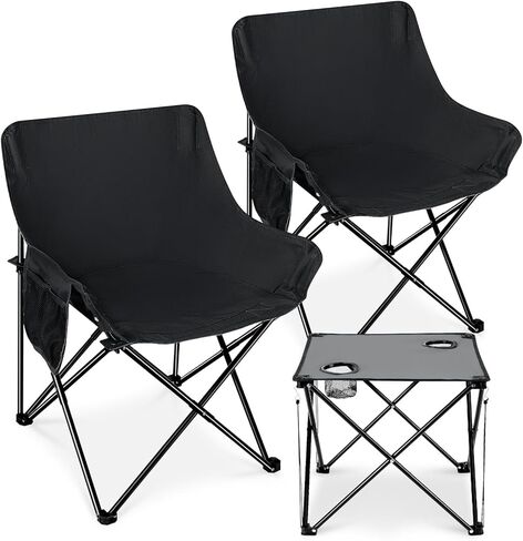 Leonyo 2 Pcs Portable Camping Chairs for Adults, Oversized Lawn Chair with Folding Camping Table for Outdoor Sports, Fishing, Rv Travel, Beach, Picnic – Black in Kuwait