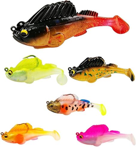 Weedless Soft Plastic Fishing Lures for Bass Trout,Premium Pre-Rigged Jig Head Paddle Tail Swimbaits for Bass Fishing,Jigs Fishing Bait for Crappie Trout Walleye,Unique Fishing Gifts in Kuwait