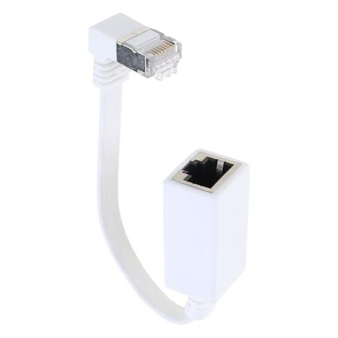 Cat7 Networking Extension Cable 10Gbps 90 Degree Down Angled RJ45 Male to Female Shielded Ethernet Connector Extension Cable (White, 50cm, White Straight Head) in Kuwait