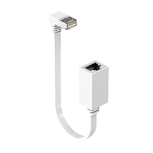 Cat7 Networking Extension Cable 10Gbps 90 Degree Down Angled RJ45 Male to Female Shielded Ethernet Connector Extension Cable (White, 50cm, White Straight Head) in Kuwait
