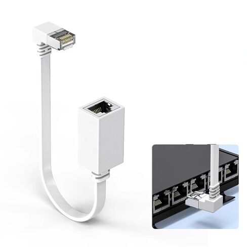 Cat7 Networking Extension Cable 10Gbps 90 Degree Down Angled RJ45 Male to Female Shielded Ethernet Connector Extension Cable (White, 50cm, White Straight Head) in Kuwait