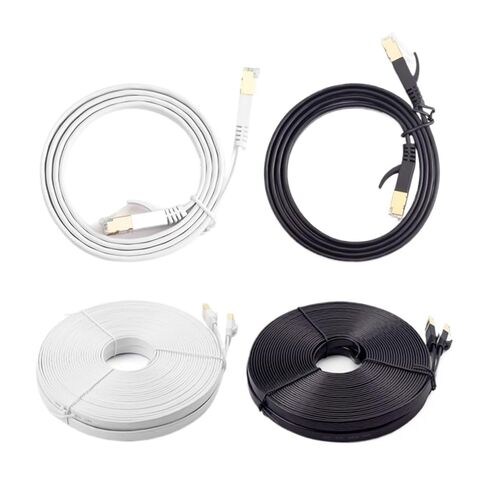 White/Black Cat7 Flat Cable Ethernet RJ45 LAN Network Cable Patch Cord 10Gbps 600MHz for Router Modem(10,10m) in Kuwait