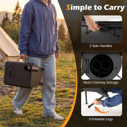 Giantex Hot Tent Stove، موقد حرق الخشب المحمول مع 5 أنابيب مدخنة، رفوف من الفولاذ المقاوم للصدأ، أرجل قابلة للطي وزجاج عرض، موقد خشبي للتخييم للتدفئة في الهواء الطلق، الطبخ، الصيد، المشي لمسافات طويلة، صيد الأسماك على الجليد in Kuwait