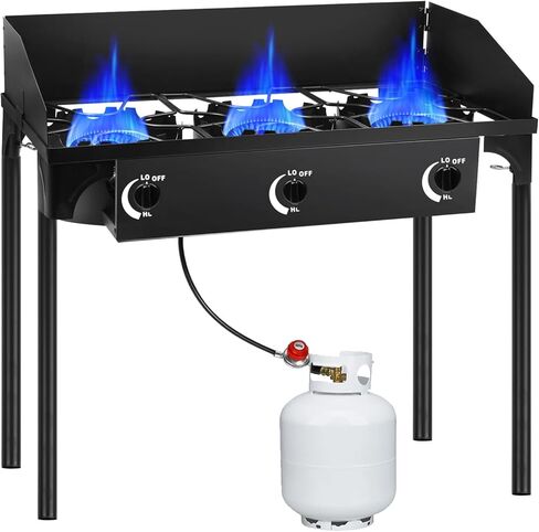 3 Burner Portable Propane Stove Outdoor High Pressure BBQ Gas Stove, Camping Stove with Wind Panel, 3 Burner Camp Stove for Backyard Cooking, Camping, Outdoor Grilling in Kuwait