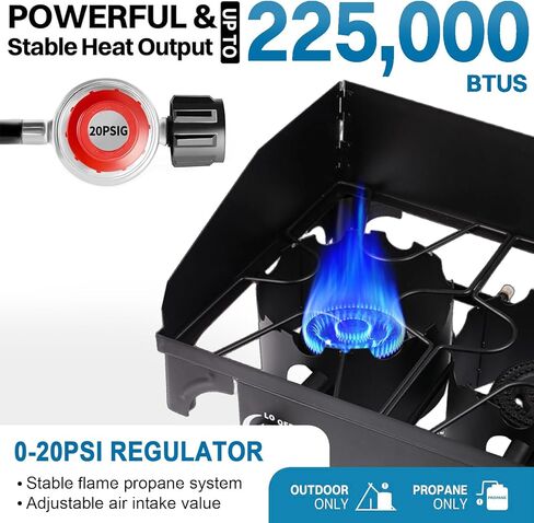 3 Burner Portable Propane Stove Outdoor High Pressure BBQ Gas Stove, Camping Stove with Wind Panel, 3 Burner Camp Stove for Backyard Cooking, Camping, Outdoor Grilling in Kuwait