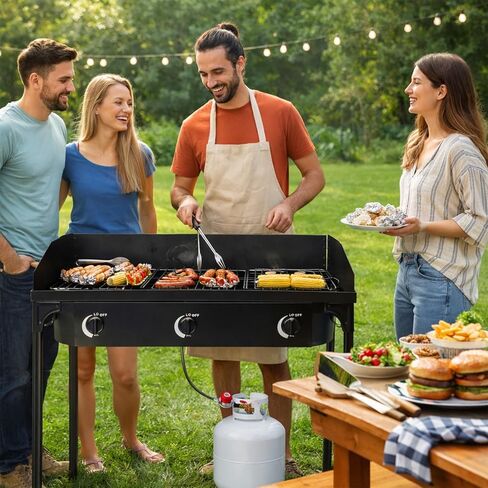 3 Burner Portable Propane Stove Outdoor High Pressure BBQ Gas Stove, Camping Stove with Wind Panel, 3 Burner Camp Stove for Backyard Cooking, Camping, Outdoor Grilling in Kuwait