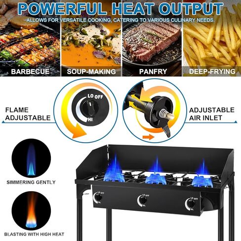 3 Burner Portable Propane Stove Outdoor High Pressure BBQ Gas Stove, Camping Stove with Wind Panel, 3 Burner Camp Stove for Backyard Cooking, Camping, Outdoor Grilling in Kuwait