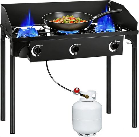 3 Burner Portable Propane Stove Outdoor High Pressure BBQ Gas Stove, Camping Stove with Wind Panel, 3 Burner Camp Stove for Backyard Cooking, Camping, Outdoor Grilling in Kuwait