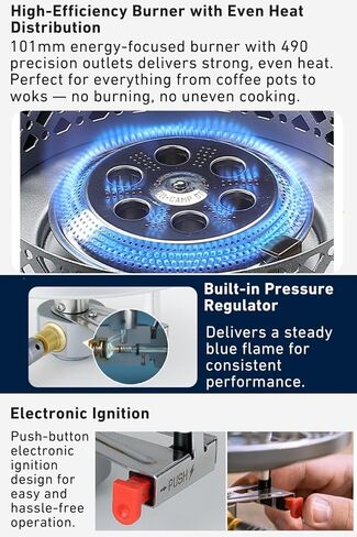 CAMPINGMOON Propane Top Stove Plate Stainless Steel Frame IGT Table Top Gas Burner Windproof Recessed Design for Camping CK-25PG+PG-4 Gas not Included in Kuwait