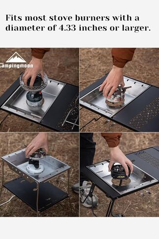 CAMPINGMOON Propane Top Stove Plate Stainless Steel Frame IGT Table Top Gas Burner Windproof Recessed Design for Camping CK-25PG+PG-4 Gas not Included in Kuwait