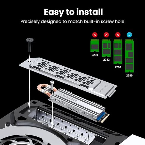 HIMARS PS5 Heatsink، M.2 NVME SSD Heatsink for PS5 Slim/PS5 Pro داخلي PCIe M.2 NVMe Gaming SSD، سبائك الألومنيوم المغنيسيوم مصممة مع تبديد كبير للحرارة [US-M22] in Kuwait