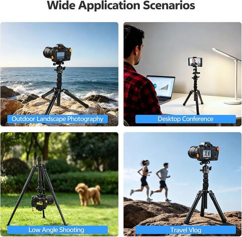TONYBOO Mini Tripod for Camera, 51.6" Portable Travel Tripod with Fully Detachable Design, Heavy Duty 11lbs Load Capacity, 6-Section Compact Tripod with 1/4" Mount for DSLR,Action Camera,Vlogging in Kuwait