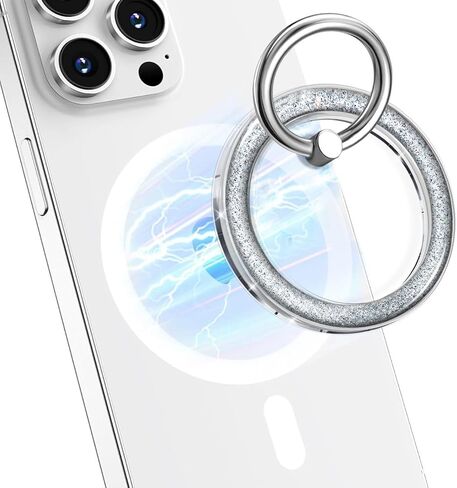 حلقة هاتف مغناطيسية لـ MagSafe، مسند بمقبض الهاتف، حامل حلقي متوافق مع iPhone 17 16 15 14 13 12 Pro Max Plus وحافظة الهاتف - أزرق لامع شفاف in Kuwait