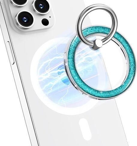 Magnetic Phone Ring for MagSafe,Phone Grip Kickstand,Ring Holder Stand Compatible with iPhone 17 16 15 14 13 12 Pro Max Plus and Phone Case - Blue Transparent Glitter in Saudi Arabia