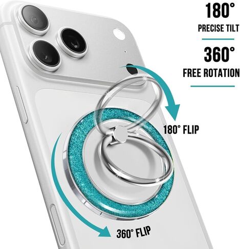 Magnetic Phone Ring for MagSafe,Phone Grip Kickstand,Ring Holder Stand Compatible with iPhone 17 16 15 14 13 12 Pro Max Plus and Phone Case - Blue Transparent Glitter in Saudi Arabia