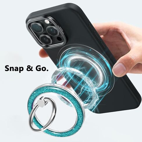 Magnetic Phone Ring for MagSafe,Phone Grip Kickstand,Ring Holder Stand Compatible with iPhone 17 16 15 14 13 12 Pro Max Plus and Phone Case - Blue Transparent Glitter in Saudi Arabia