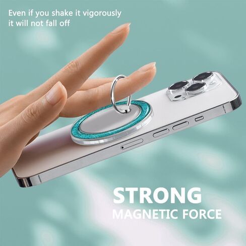 Magnetic Phone Ring for MagSafe,Phone Grip Kickstand,Ring Holder Stand Compatible with iPhone 17 16 15 14 13 12 Pro Max Plus and Phone Case - Blue Transparent Glitter in Saudi Arabia