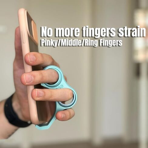 2 Pcs Finger Holder for Phone, Ergonomic Design Stand for Mobile Phone, 2 Holes Little Pinky and Ring Finger Grip Strap Holder for Hand, Portable Pinky Saver for Cellphone(White, Green) in Kuwait