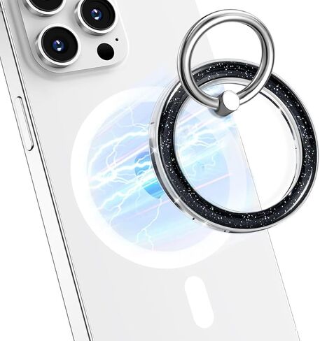 Magnetic Phone Ring for MagSafe,Phone Grip Kickstand,Ring Holder Stand Compatible with iPhone 17 16 15 14 13 12 Pro Max Plus and Phone Case - Blue Transparent Glitter in Saudi Arabia