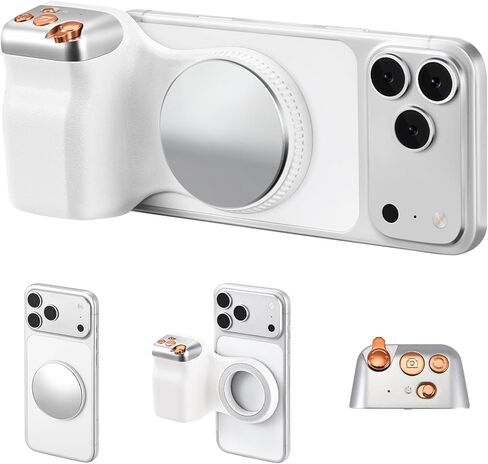 Magnetic Phone Camera Grip, DSLR Style Smartphone Handle Holder with Selfie Mirror, Ergonomic Fun Shot Shutter Grip for iPhone & Android with Detachable Wireless Shutter Button for Photography & Video in Kuwait