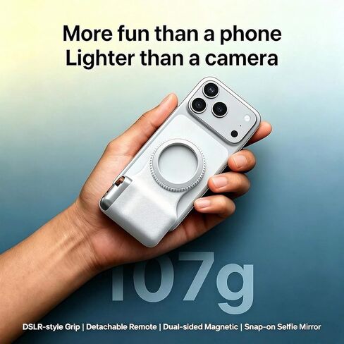 Magnetic Phone Camera Grip, DSLR Style Smartphone Handle Holder with Selfie Mirror, Ergonomic Fun Shot Shutter Grip for iPhone & Android with Detachable Wireless Shutter Button for Photography & Video in Kuwait