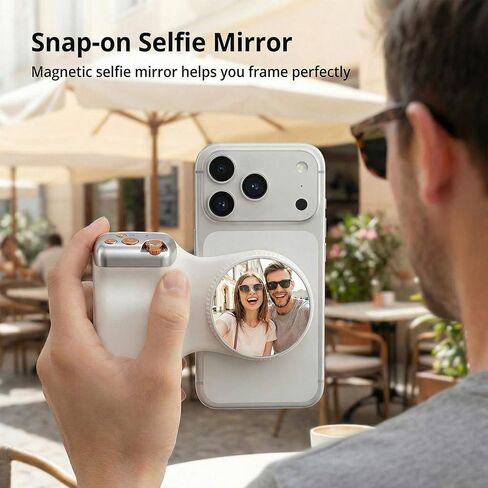 Magnetic Phone Camera Grip, DSLR Style Smartphone Handle Holder with Selfie Mirror, Ergonomic Fun Shot Shutter Grip for iPhone & Android with Detachable Wireless Shutter Button for Photography & Video in Kuwait