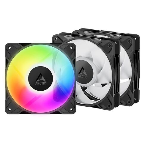 ARCTIC P12 Pro A-RGB LN - 3 عبوات - مروحة ممتازة منخفضة الضوضاء، مروحة PWM 120 مم مع مقسم كابل Y، 450-2000 دورة في الدقيقة، 0 دورة في الدقيقة <5% PWM، 5 فولت RGB رقمي، محمل ديناميكي سائل، 4 دبابيس - أسود in Kuwait