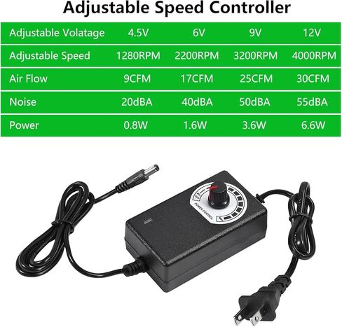 120mm x 32mm Dual Ball Blower Fan 12V with 110v - 240v AC Plug Variable Speed Controller - High Velocity Squirrel Cage Fans for DIY Cooling Projects, BBQ, Drum Smoker in Kuwait
