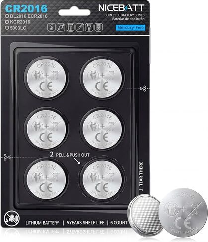 بطارية ليثيوم NICEBATT CR2016 3 فولت مكونة من 6 قطع، طاقة طويلة الأمد لمفتاح Fob والساعة والآلة الحاسبة والمزيد in Kuwait