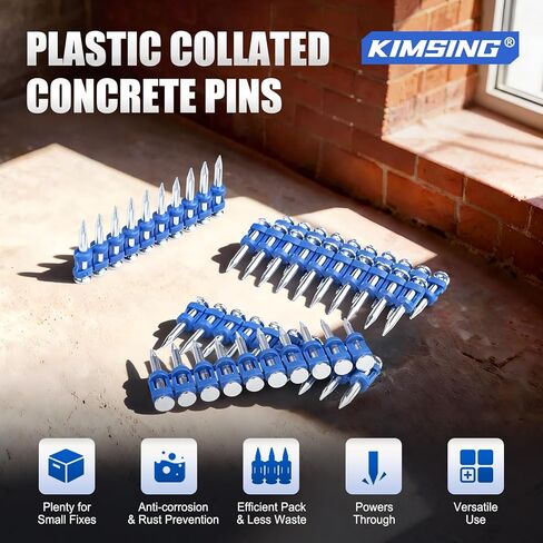 KIMSING MTSD-25 12 Gauge 1 Inch X .109 Inch Smooth Shank Plastic Collated Concrete and Steel Drive Pin Mechanical Galvanized for Gas Power Concrete and Steel Nailer 1000 PCS/Box (1 Box) in Saudi Arabia