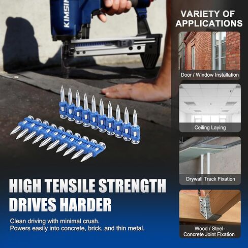 KIMSING MTSD-25 12 Gauge 1 Inch X .109 Inch Smooth Shank Plastic Collated Concrete and Steel Drive Pin Mechanical Galvanized for Gas Power Concrete and Steel Nailer 1000 PCS/Box (1 Box) in Saudi Arabia