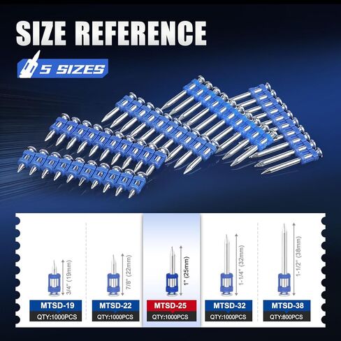 KIMSING MTSD-25 12 Gauge 1 Inch X .109 Inch Smooth Shank Plastic Collated Concrete and Steel Drive Pin Mechanical Galvanized for Gas Power Concrete and Steel Nailer 1000 PCS/Box (1 Box) in Saudi Arabia
